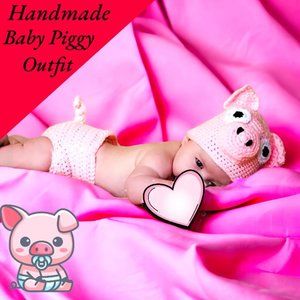 NWT Handmade 'Deep Magic' Crochet Baby Piggy Outfit Size: 0-3 Months